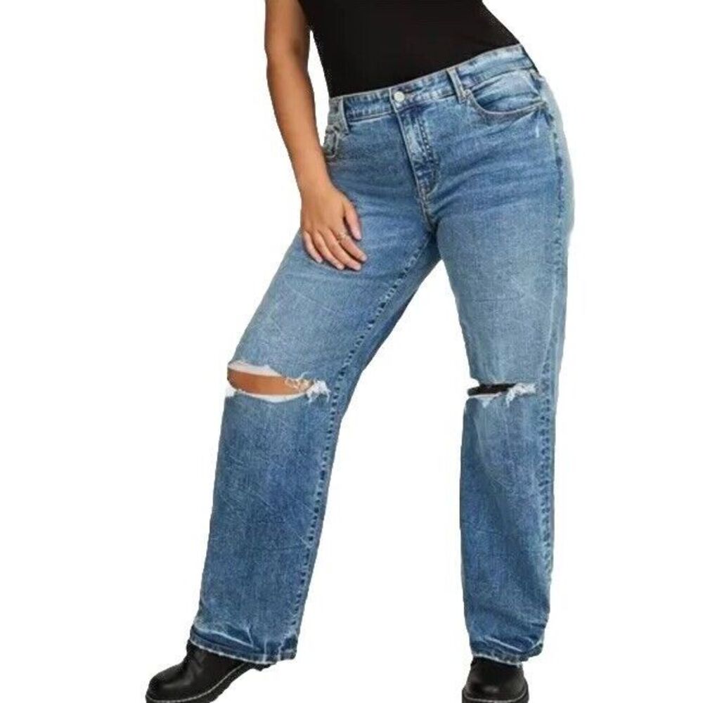 2 X Torrid Wide Leg‎ Jeans 18 Perfect Vintage Stretch Distressed Plus Size Denim